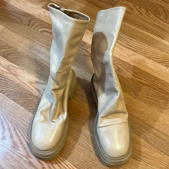 New Free People Emma Natural Leather ruched Platform Combat Boots size 40 or 10